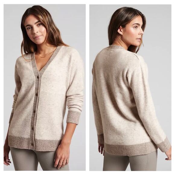 Athleta Westlake Textured Wool Cardigan Sweater Small Toasted Brown Heather - Picture 1 of 13
